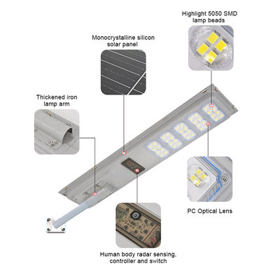 Đèn đường LED năng lượng mặt trời tích hợp, điều khiển từ xa, chống nước, cảm biến chuyển động, dùng ngoài trời